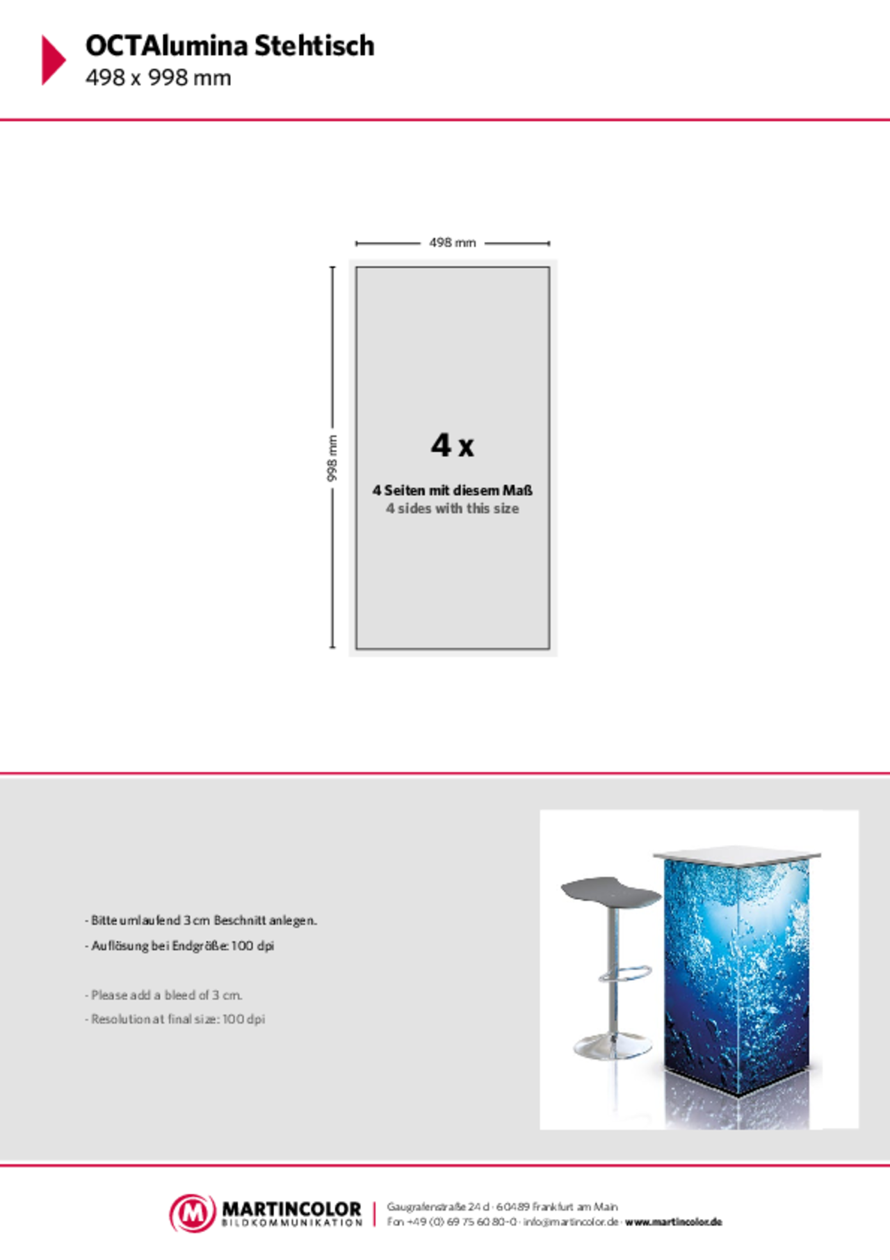 OCTAlumina standing table data sheet PDF