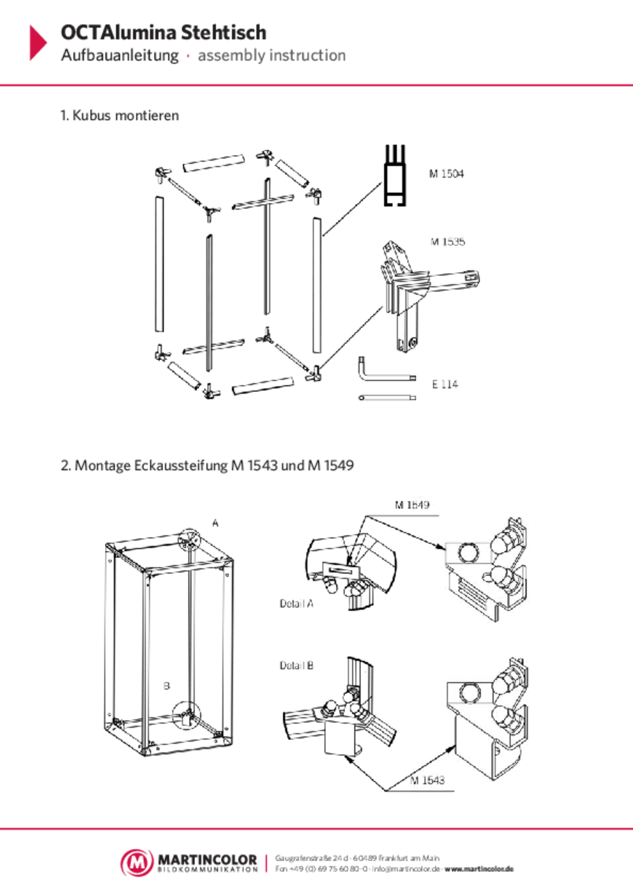OCTAlumina standing table assembly instructions PDF